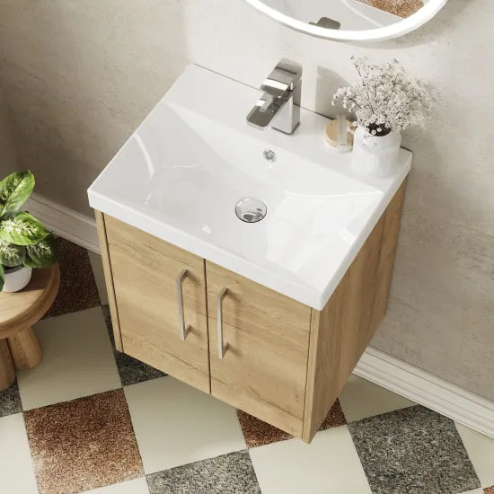 Hudson Reed Juno Autumn Oak 2 Door Wall Hung Vanity Unit With Thin Edge Basin