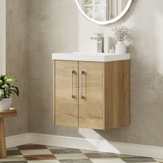 Hudson Reed Juno Autumn Oak 2 Door Wall Hung Vanity Unit With Thin Edge Basin