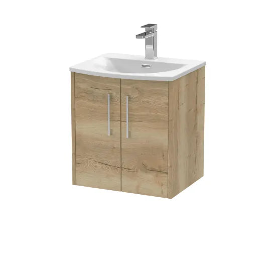 Hudson Reed Juno 500mm Autumn Oak 2 Door Wall Hung Vanity Unit With U-Shaped Curved Basin