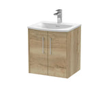 Hudson Reed Juno 500mm Autumn Oak 2 Door Wall Hung Vanity Unit With U-Shaped Curved Basin