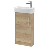 Hudson Reed Juno 440mm Autumn Oak 1 Door Compact Cloakroom Floor Standing Vanity Unit With 1 Tap Hole Basin
