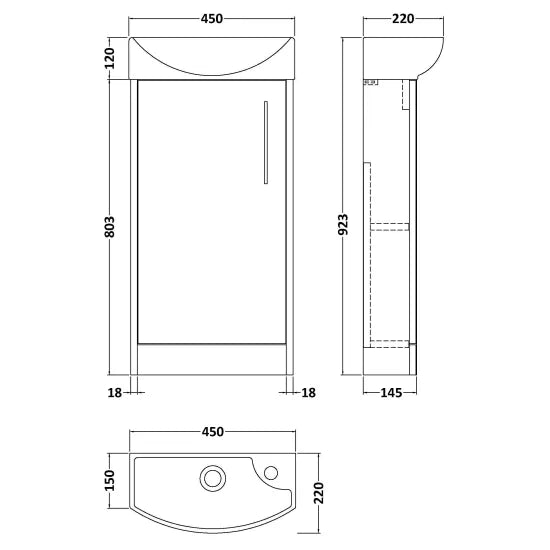 Hudson Reed Juno 440mm Autumn Oak 1 Door Compact Cloakroom Floor Standing Vanity Unit With 1 Tap Hole Basin