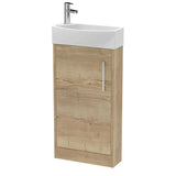 Hudson Reed Juno 440mm Autumn Oak 1 Door Compact Cloakroom Floor Standing Vanity Unit With 1 Tap Hole Basin