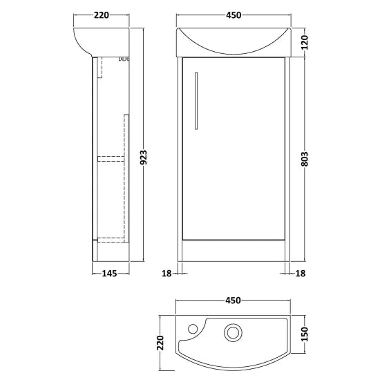 Hudson Reed Juno 440mm Autumn Oak 1 Door Compact Cloakroom Floor Standing Vanity Unit With 1 Tap Hole Basin