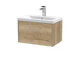 Hudson Reed Juno 600mm Autumn Oak 1 Drawer Wall Hung Vanity Unit With Mid-Edge Basin