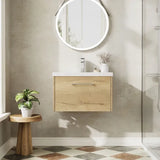 Hudson Reed Juno 600mm Autumn Oak 1 Drawer Wall Hung Vanity Unit With Mid-Edge Basin