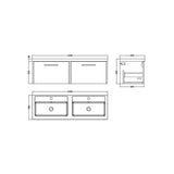 Hudson Reed Juno 1200mm Autumn Oak 2 Drawer Wall Hung Vanity Unit With 2 Tap Hole Polymarble basin