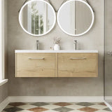 Hudson Reed Juno 1200mm Autumn Oak 2 Drawer Wall Hung Vanity Unit With 2 Tap Hole Polymarble basin
