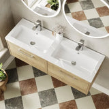 Hudson Reed Juno 1200mm Autumn Oak 2 Drawer Wall Hung Vanity Unit With 2 Tap Hole Polymarble basin
