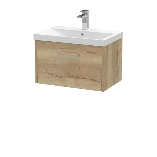 Hudson Reed Juno Autumn Oak 1 Drawer Wall Hung Vanity Unit With Thin Edge Basin