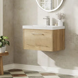Hudson Reed Juno Autumn Oak 1 Drawer Wall Hung Vanity Unit With Thin Edge Basin