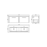 Hudson Reed Juno 1200mm Autumn Oak 2 Drawer Wall Hung Vanity Unit With 2 Tap Hole Ceramic Basin