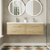 Hudson Reed Juno 1200mm Autumn Oak 2 Drawer Wall Hung Vanity Unit With 2 Tap Hole Ceramic Basin