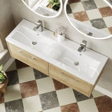 Hudson Reed Juno 1200mm Autumn Oak 2 Drawer Wall Hung Vanity Unit With 2 Tap Hole Ceramic Basin