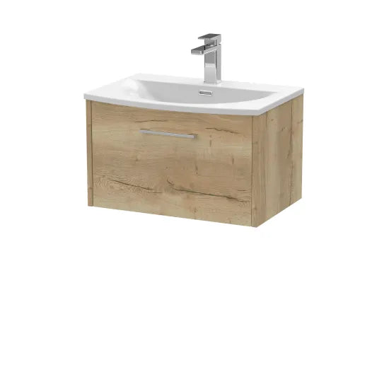 Hudson Reed Juno 600mm Autumn Oak 1 Drawer Wall Hung Vanity Unit With U-Shaped Curved Basin
