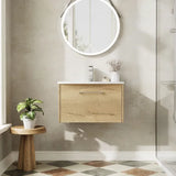 Hudson Reed Juno 600mm Autumn Oak 1 Drawer Wall Hung Vanity Unit With U-Shaped Curved Basin