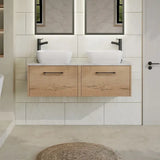 Hudson Reed Juno 1200mm Autumn Oak 2 Drawer Wall Hung Vanity Unit With Bellato Grey Worktop