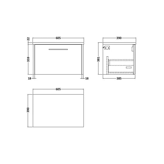 Hudson Reed Juno Autumn Oak 1 Drawer Wall Hung Vanity Unit With Bellato Grey Worktop