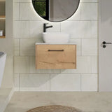 Hudson Reed Juno Autumn Oak 1 Drawer Wall Hung Vanity Unit With Bellato Grey Worktop