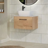 Hudson Reed Juno Autumn Oak 1 Drawer Wall Hung Vanity Unit With Bellato Grey Worktop