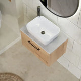 Hudson Reed Juno Autumn Oak 1 Drawer Wall Hung Vanity Unit With Bellato Grey Worktop