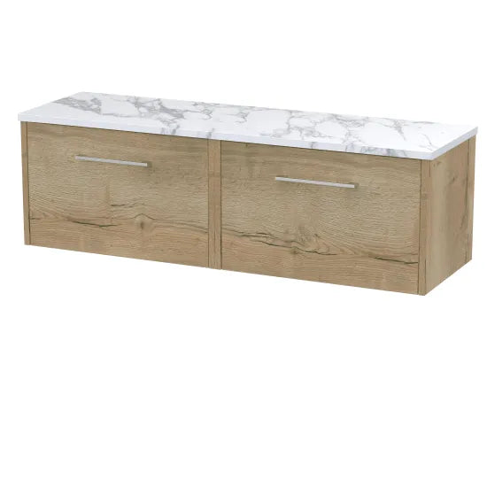 Hudson Reed Juno 1200mm Autumn Oak 2 Drawer Wall Hung Vanity With Carrara Laminate Worktop
