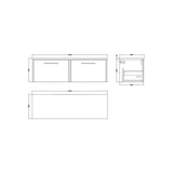 Hudson Reed Juno 1200mm Autumn Oak 2 Drawer Wall Hung Vanity With Carrara Laminate Worktop