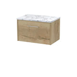 Hudson Reed Juno Autumn Oak 1 Drawer Wall Hung Vanity Unit With Carrara Laminate Worktop