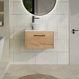 Hudson Reed Juno Autumn Oak 1 Drawer Wall Hung Vanity Unit With Carrara Laminate Worktop