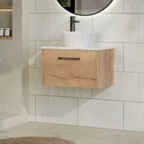 Hudson Reed Juno Autumn Oak 1 Drawer Wall Hung Vanity Unit With Carrara Laminate Worktop