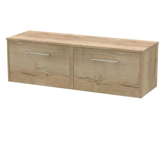 Hudson Reed Juno 1200mm Autumn Oak 2 Drawer Wall Hung Vanity Unit With Co-ordinating Worktop