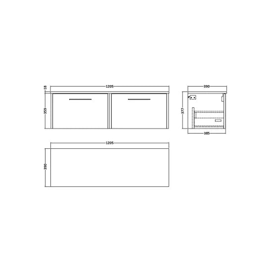 Hudson Reed Juno 1200mm Autumn Oak 2 Drawer Wall Hung Vanity Unit With Co-ordinating Worktop