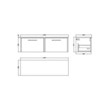 Hudson Reed Juno 1200mm Autumn Oak 2 Drawer Wall Hung Vanity Unit With Co-ordinating Worktop