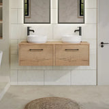 Hudson Reed Juno 1200mm Autumn Oak 2 Drawer Wall Hung Vanity Unit With Co-ordinating Worktop