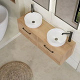 Hudson Reed Juno 1200mm Autumn Oak 2 Drawer Wall Hung Vanity Unit With Co-ordinating Worktop
