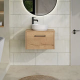 Hudson Reed Juno 600mm Autumn Oak 1 Drawer Wall Hung Vanity Unit With Co-ordinating Worktop