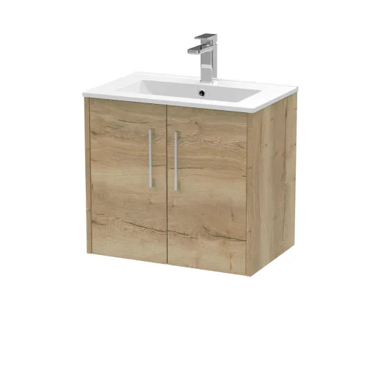 Hudson Reed Juno Autumn Oak 2 Door Wall Hung Vanity Unit With Minimalist Basin