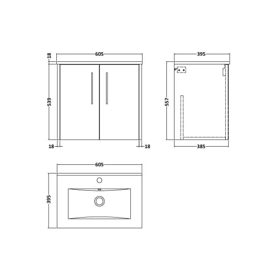Hudson Reed Juno Autumn Oak 2 Door Wall Hung Vanity Unit With Minimalist Basin