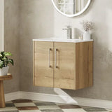 Hudson Reed Juno Autumn Oak 2 Door Wall Hung Vanity Unit With Minimalist Basin