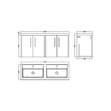Hudson Reed Juno 1200mm Autumn Oak 4 Door Wall Hung Vanity Unit With 2 Tap Hole Polymarble basin