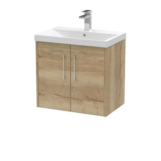 Hudson Reed Juno Autumn Oak 2 Door Wall Hung Vanity Unit With Thin Edge Basin