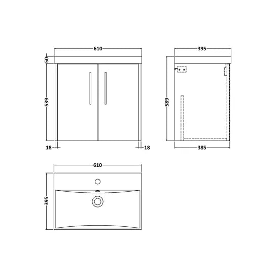 Hudson Reed Juno Autumn Oak 2 Door Wall Hung Vanity Unit With Thin Edge Basin