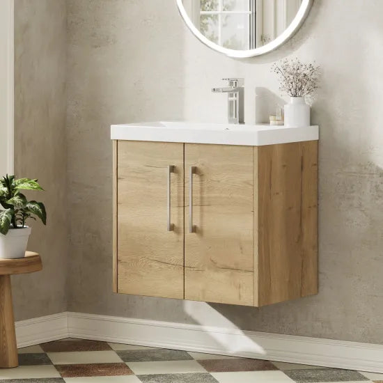 Hudson Reed Juno Autumn Oak 2 Door Wall Hung Vanity Unit With Thin Edge Basin