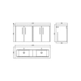 Hudson Reed Juno 1200mm Autumn Oak 4 Door Wall Hung Vanity Unit With 2 Tap Hole Ceramic Basin