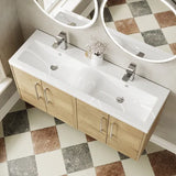 Hudson Reed Juno 1200mm Autumn Oak 4 Door Wall Hung Vanity Unit With 2 Tap Hole Ceramic Basin