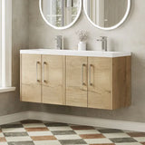 Hudson Reed Juno 1200mm Autumn Oak 4 Door Wall Hung Vanity Unit With 2 Tap Hole Ceramic Basin