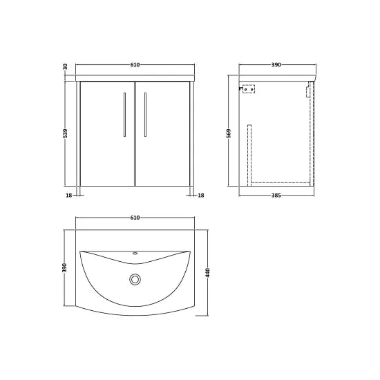 Hudson Reed Juno Autumn Oak 2 Door Wall Hung Vanity Unit With U-Shaped Curved Basin