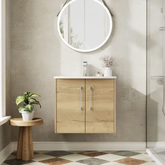 Hudson Reed Juno Autumn Oak 2 Door Wall Hung Vanity Unit With U-Shaped Curved Basin
