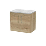 Hudson Reed Juno 600mm Autumn Oak 2 Door Wall Hung Vanity Unit With Bellato Grey Worktop