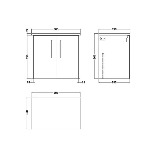 Hudson Reed Juno 600mm Autumn Oak 2 Door Wall Hung Vanity Unit With Bellato Grey Worktop